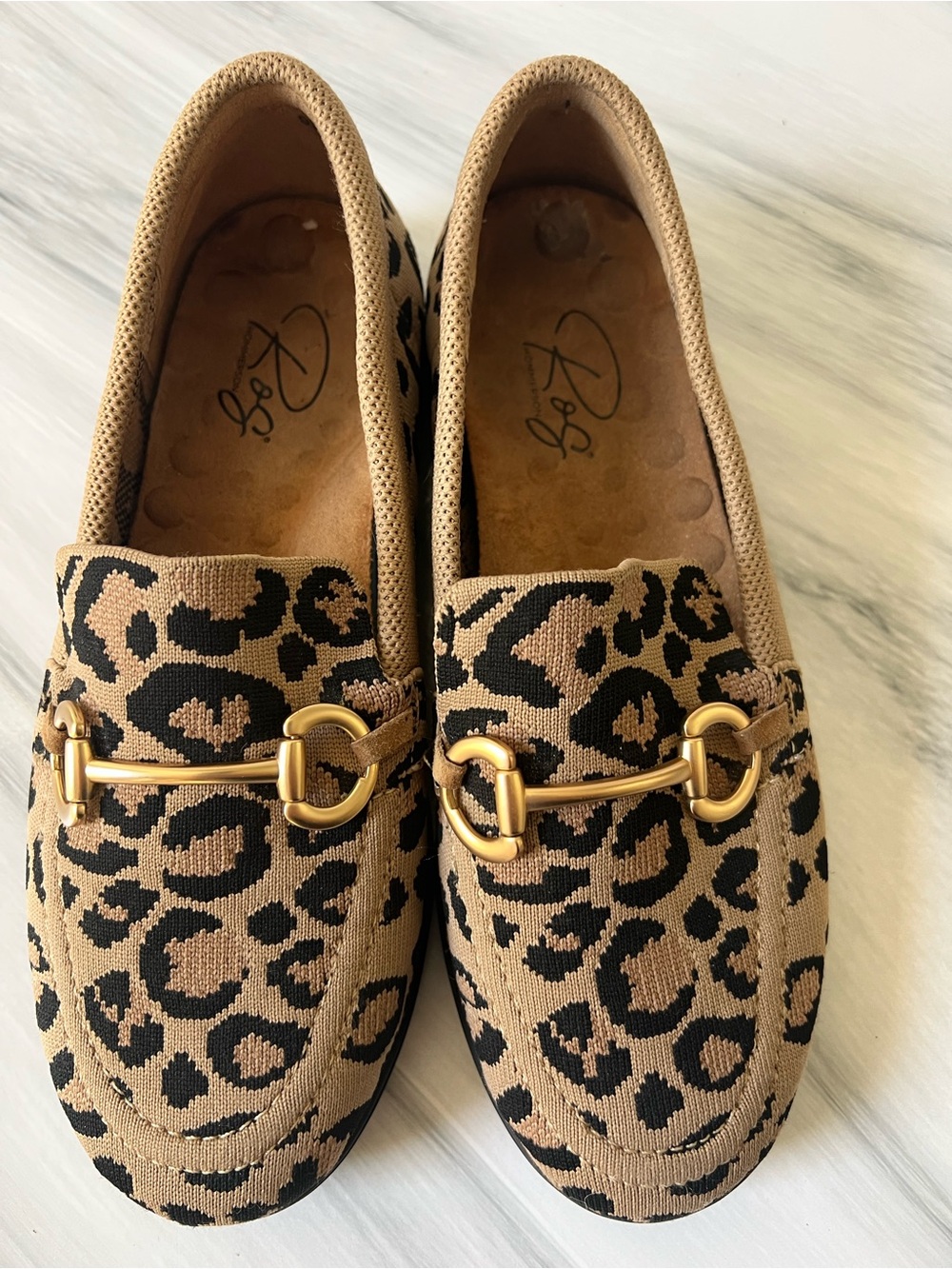Leopard Print Slip-On Loafers with Gold Bit - Tan/Black Sz 9W Animal Print Flats - Picture 2 of 5